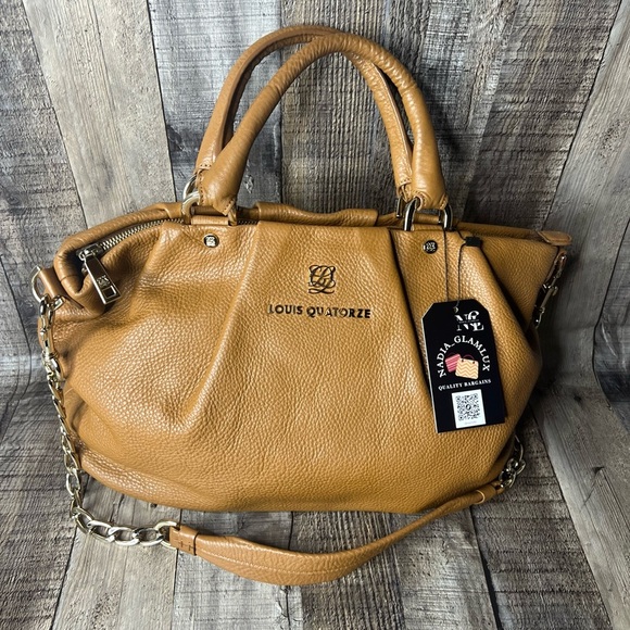 Louis Quatorze Women’s Brown Leather Satchel Shoulder Bag Crossbody Handbag - Picture 7 of 16